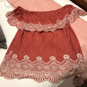 Off the should salmon pink top